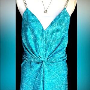Michael Kors Turquoise Strapless Twist-Front Slip Dress